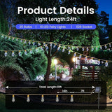 2Pack Solar Outdoor String Lights 24FT Vintage Rope Hemp Solar Lights with 20 Shatterproof Bulbs,8 Modes Solar | Lumora
