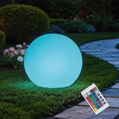 Ball Light, Outdoor Glow Globe Light with Remote Control, LED Solar Gazing Ball Night Light 10 Modes RGB Color Changing, Waterproof Solar Globe for Garden Yard Pathway Decor (6 inch)