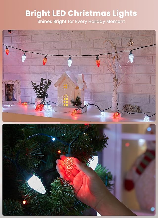 C9 LED Christmas Lights Outdoor, 81 Feet 100 LED String Lights with Timer & 8 Light Mode, Waterproof Commercial | Lumora