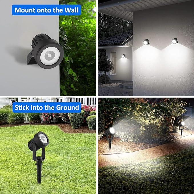 T-SUNUS Christmas Solar Garden Spotlight White Outdoor, 4-in-1 Spot Lights 6000K IP65 Waterproof 9.8ft Cable 5W | Lumora