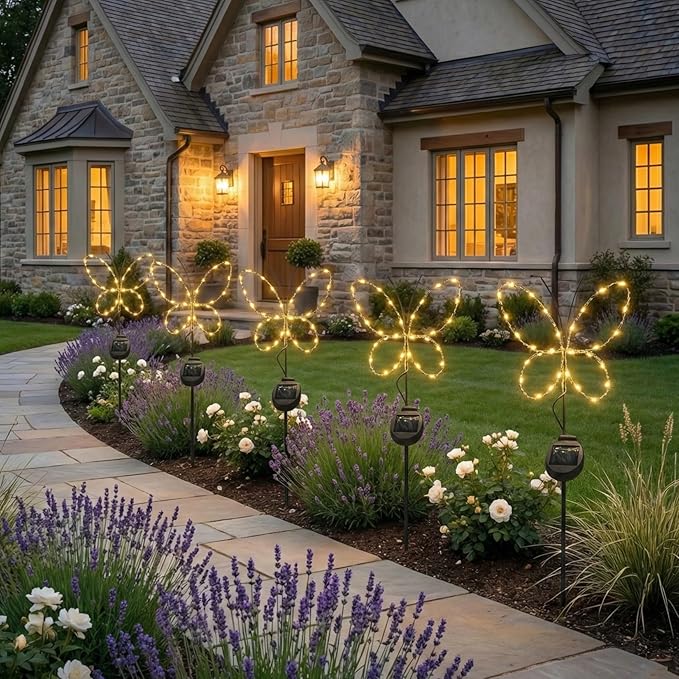 Touch Of ECO Outdoor Solar Powered LED Decorative Garden Stake Light - 2 Pack Warm White Butterfly Design - Great Decor for Yard, Patio, Lawn, Planter-Makes a Great Gift