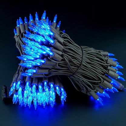 YULETIME 200 Blue LED Christmas Lights, 66 Feet Brown Wire UL Certified Commercial Grade Holiday String Light Set