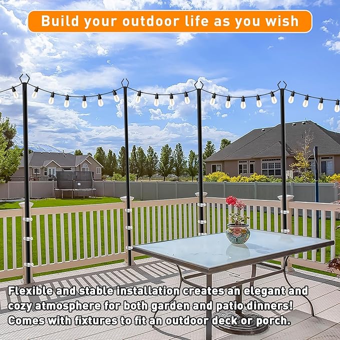 10 Pack 10 FT String Light Poles,Metal with Fork Lights Poles for Outdoor String Light, Rustproof Heavy Duty for | Lumora