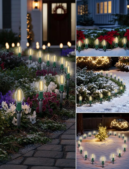 38FT C9 LED Christmas Pathway Lights,25 Warm White Connectable Weatherproof LED Christmas Walkway Lights with C9 Bulbs and Stakes for Driveway Yard Lawn Sidewalk Xmas Decoration