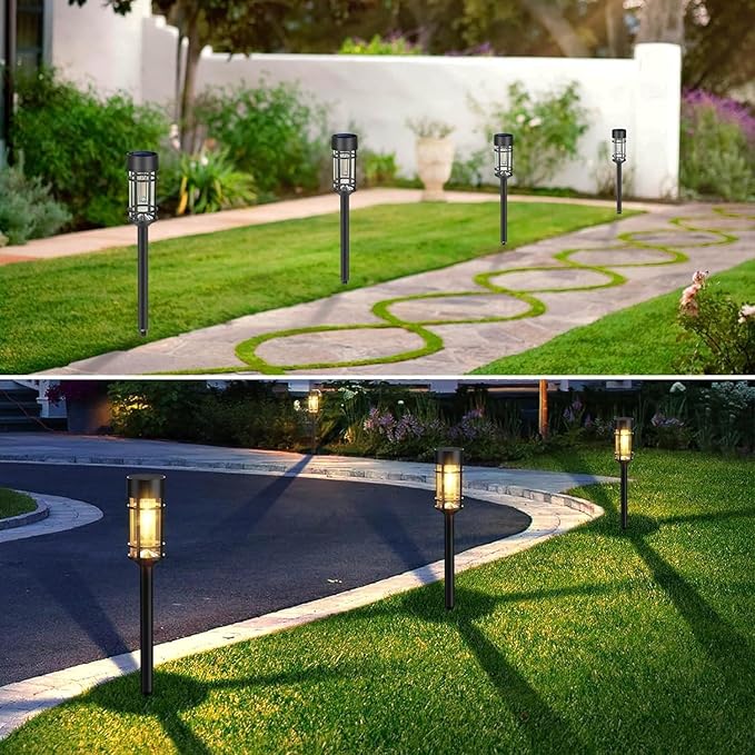 Solar Lights Outdoor，2 Pcs 3000K Waterproof Auto On/Off Solar Pathway Lights for Park, Courtyard, Lawn, Balcony, Terrace
