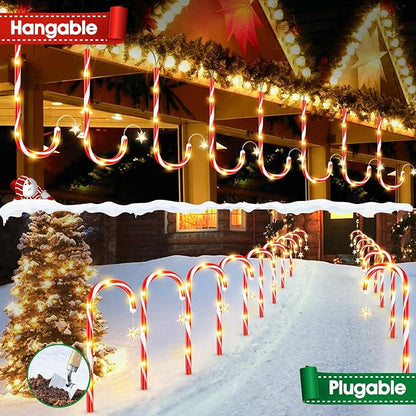 Christmas Decorations Outdoor, 24 Pack Solar Candy Cane Lights Christmas Yard Decorations with 10 Modes and Bright 144 LED, 28ft Longer Waterproof Candy Cane Pathway Lights Xmas Gift