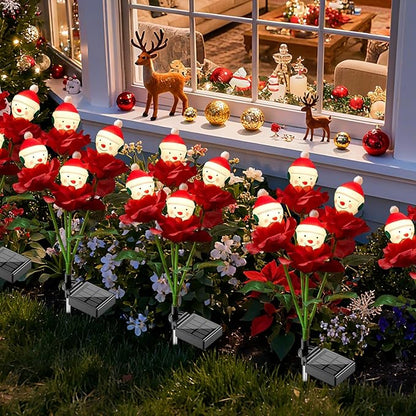 4 Packs Christmas Rose Solar Garden Light with Snow Man, 27.4 Inches Garden Solar Light Outdoor for Christmas Decoration, Auto ON/OFF, IP65 Waterproof, Suitable for Courtyard, Pond, Walkway Decoration