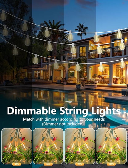Outdoor String Lights 100FT Patio Lights with 50 Shatterproof, String Lights Outdoor Waterproof with ST35 LED Vintage Edison Bulbs, Hanging Light for Outside Backyard Garden-White