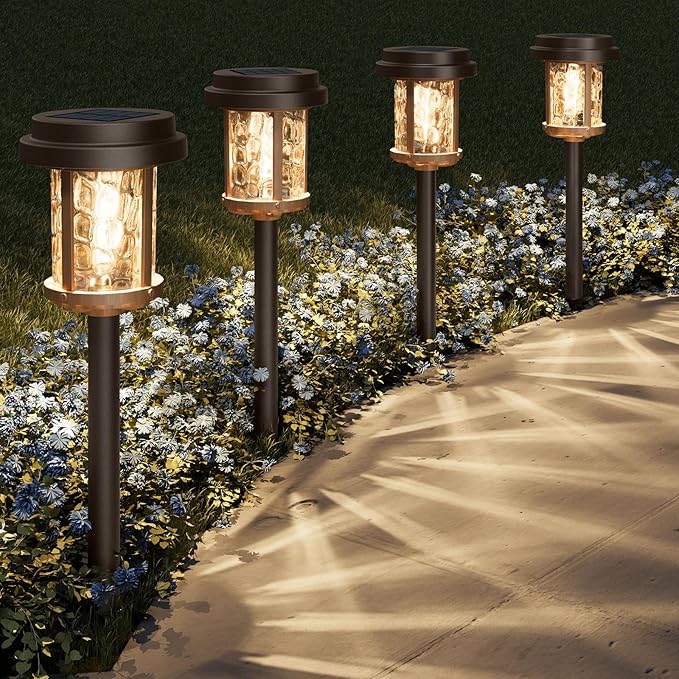 XMCOSY+ Solar Pathway Lights - 6 Pack Solar Garden Lights, IP65 Waterproof Powered Landscape Lighting for Patio Walkway Driveway