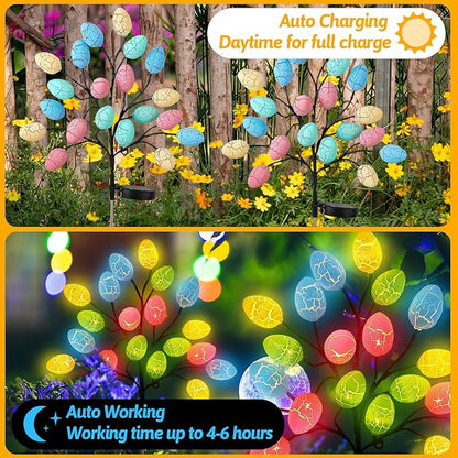 4 Pack 80 LED Easter Eggs Lights Solar Powered Outdoor Decorations Waterproof Colorful Solar Stake Lights for Lawn Pathway Landscape Garden Yard Porch Patio Decor(Easter Eggs)