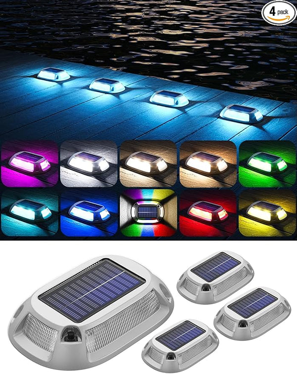 4Pack Aluminum Alloy Solar Driveway Lights, IP68 Solar Deck Light Marine Dock Lights Outdoor Waterproof | Lumora