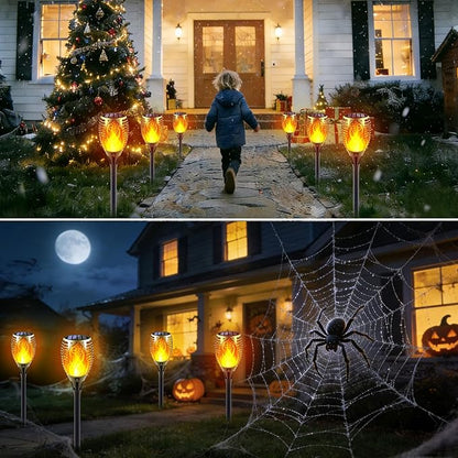 Solar Torch Lights with Flickering Flame, Fire Effect Garden Light, Auto On/Off Dust to Dawn, Outdoor Waterproof Landscape Decoration, Solar Powered Security Torch Light for Patio, 4 Pack