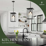 10" Modern 4-Light Exterior Black Square Lantern Pendant Light Fixture with Clear Glass Industrial Hanging Cage | Lumora
