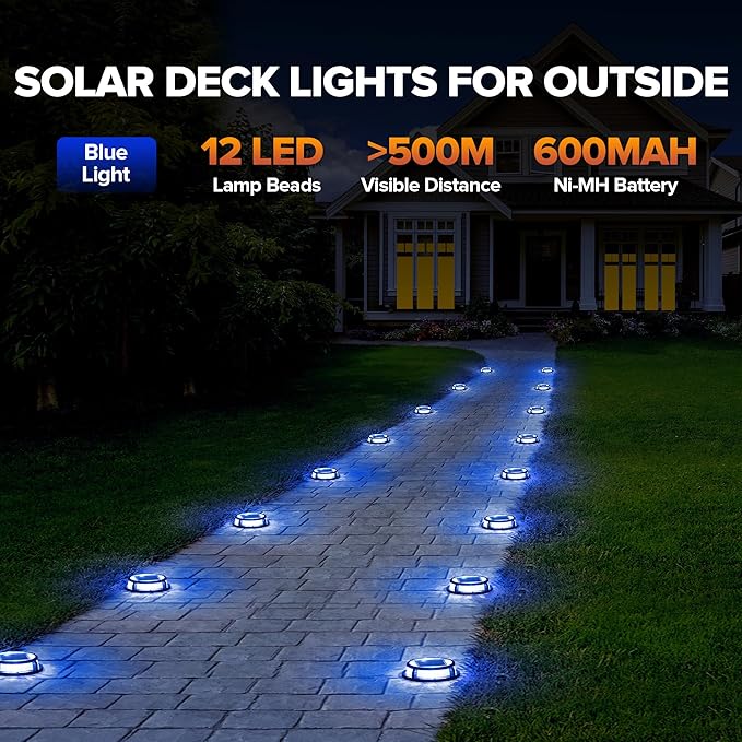 LUTEC 4 Pack Solar Deck Lights Driveway Dock 12 LEDs Light Solar Powered Outdoor Waterproof Road Markers for Step | Lumora