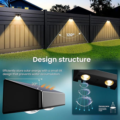 Solar Fence Lights Outdoor, Solar Wall Lights 9 Fixed Colors ＆ Color Changing Modern Solar Powered Deck Lights for Halloween Step Stair Patio Backyard Porch Railing decor, IP65 Waterproof (12 Pack)