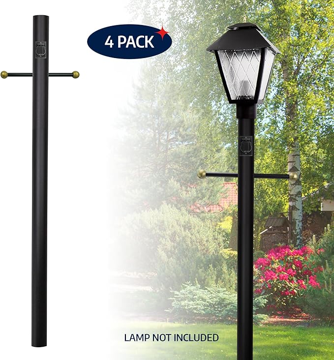 Solus 7-Foot Direct Burial Lamp Post – Outdoor Aluminum Light Pole with Decorative Cross Arm & 120V Outlet – Fits | Lumora