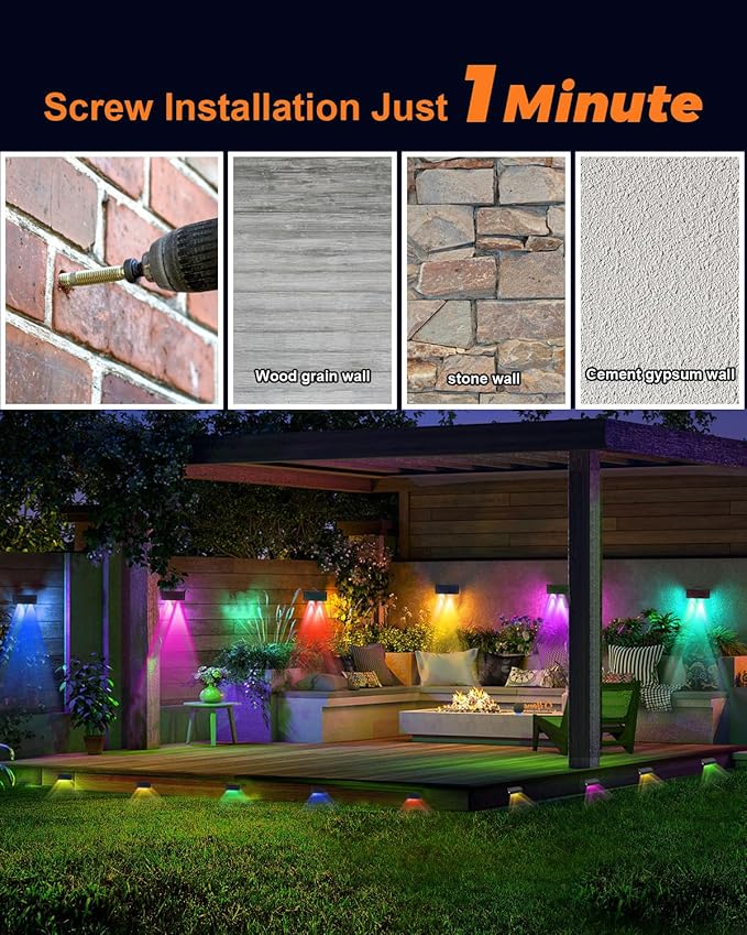 12 Pack Color Changing Solar Powered Fence Lights Outdoor Decorative LED Waterproof Yard Lamps for Outside Wall | Lumora