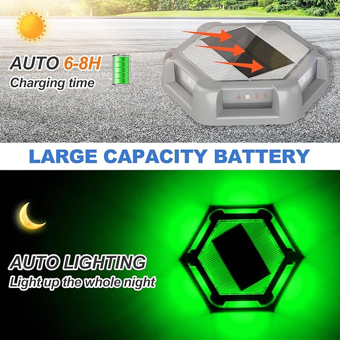 Green Solar Dock Lights Driveway Deck Lights - 12 Packs Waterproof Outdoor LED Aluminum Dock Lighting Warning Step | Lumora