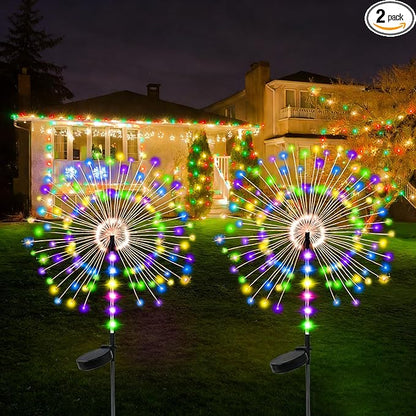 2 Pack 250LED Solar Garden Lights Outdoor, Dual Lighting Modes Firework Lights Solar Powered, Waterproof Twinkle Fairy Light Outside for Yard Patio Pathway Christmas Party Decorative (Multicolor)