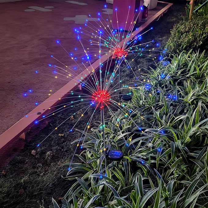 Solar Garden Firework Lights Outdoor Waterproof, 2 Pack 150 LED 8 Lighting Modes Sparklers Solar Twinkling Starburst Lights for Yard Flowerbed Pathway Fence Decorations, Multicolor