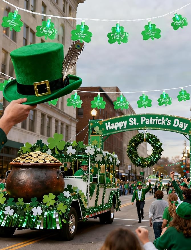 12FT St Patricks Day String Lights - 20 LED Shamrock Lights with St. Patrick's Day & Lucky Printed Text | Lumora