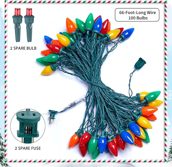 Brightown C9 LED Christmas String Lights, 66ft Multi-Color Outdoor Light String with 100 Smooth Opaque Bulbs | Lumora