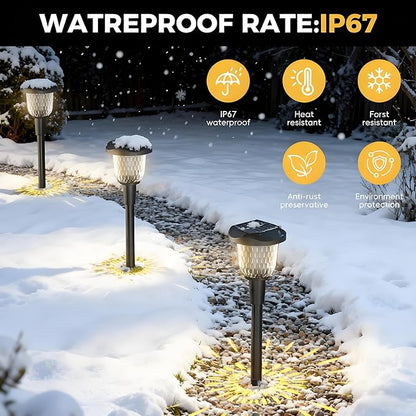 Bright 1 Pack Solar Pathway Lights, Dual Color Modes (Color Changing & Warm Yellow), IP67 Waterproof Auto On/Off Solar Lights for Garden, Walkway, Yard, Driveway Landscape Decor