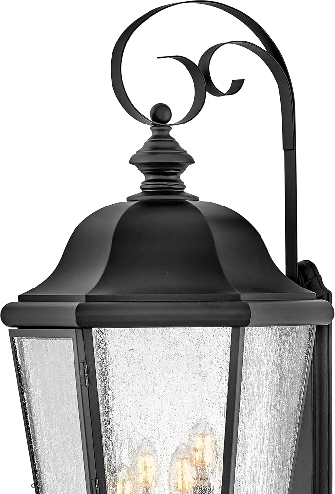 Hinkley Edgewater Outdoor Extra Large Wall Mount Lantern - Clear Seedy Glass, Aluminum - Black Finish | Lumora