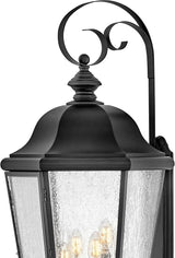 Hinkley Edgewater Outdoor Extra Large Wall Mount Lantern - Clear Seedy Glass, Aluminum - Black Finish | Lumora