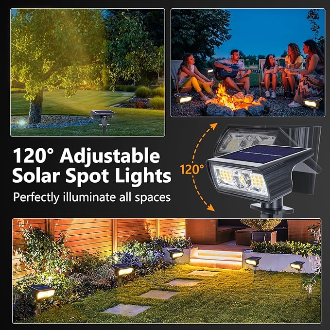 Toodour Solar Spot Lights Outdoor, 2 Pack Solar-Light Christmas Decor: Warm White, 2 Modes, Waterproof, Powered by | Lumora