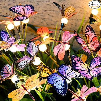 Aiscool Solar Garden Lights, 4 Pack Swaying in The Wind Outdoor Butterfly Stakes Swaying Dance Outside Yard Lawn Patio Pool Decorative Solar Powered Pathway Summer Decoration, IP65 Waterproof