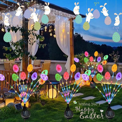 2 Pack Solar Easter Egg Light Outdoor Garden Pathway Solar Stake Light Colorful Eggs Swaying Firefly Light Waterproof Spring Yard Lawn Decor