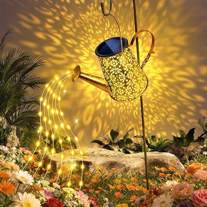 Solar Watering Can Lights:Outdoor Waterproof Metal Led String Lantern - Classic Fariy Hanging Decorations for Garden Pathway Patio - Gifts for Mom Grandma Women Birthday Over 30