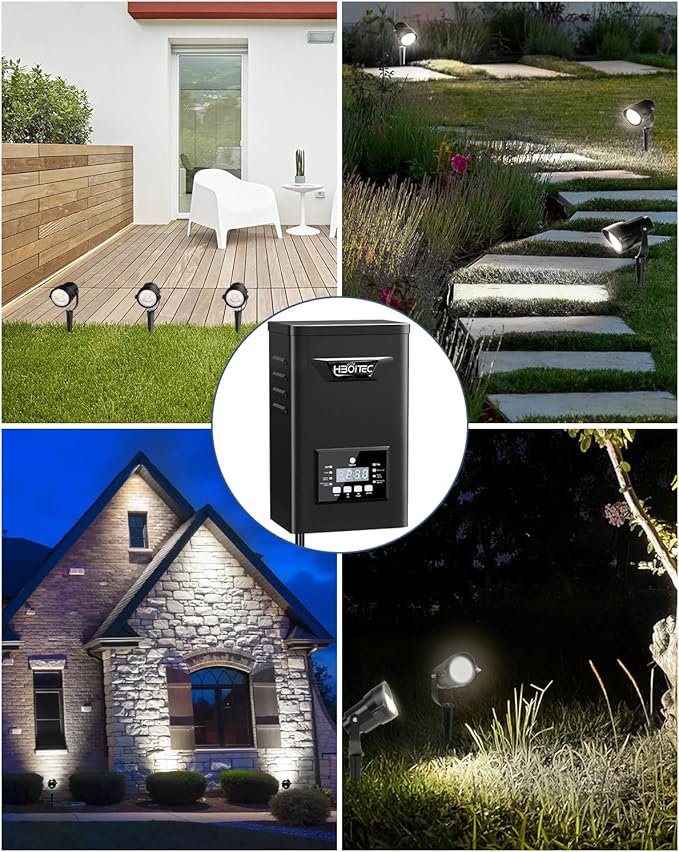 HIBOITEC 12W Low Voltage Landscape Lighting with 400W Transformer Photocell Sensor and Timer Connectors Spotlights | Lumora