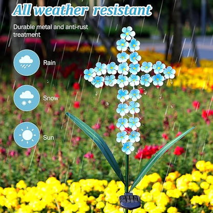 Solar Cross Garden Stake Outdoor Lights, 40 Inch Solar Powered Cross Lights Stake with 24 LED Decorative Flower Lights for Remembrance Gifts