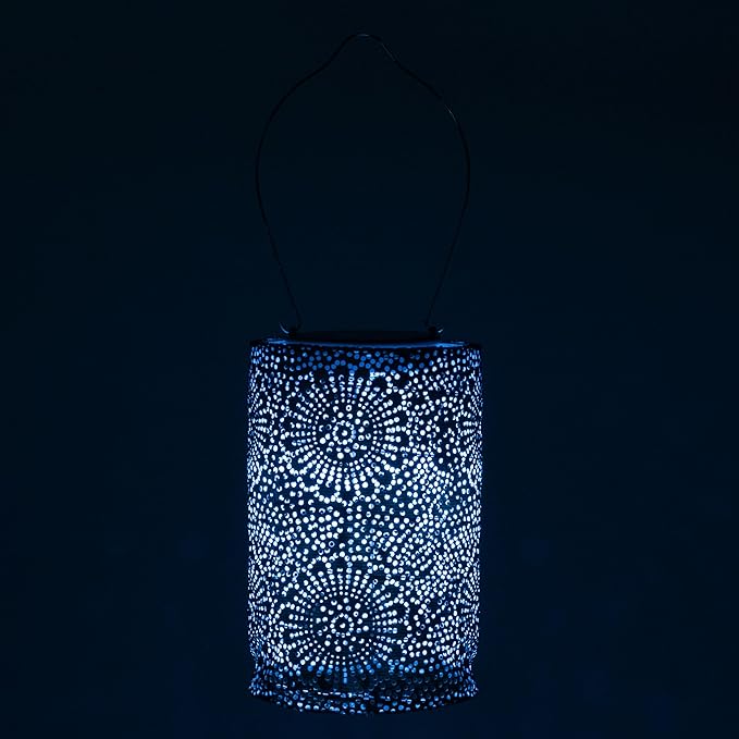 Allsop Soji Stella - Tin Art' Punched Luminaria - Cylinder - 7.5" - Outdoor Solar Latern - Metallic Emerald | Lumora