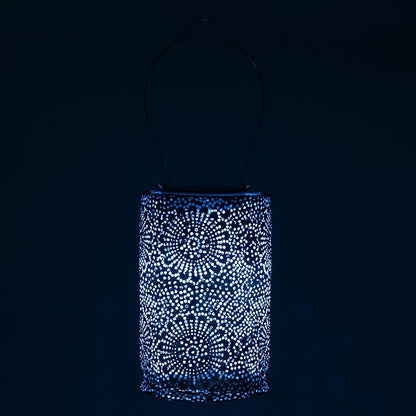 Allsop Soji Stella - Tin Art' Punched Luminaria - Cylinder - 7.5" - Outdoor Solar Latern - Metallic Emerald