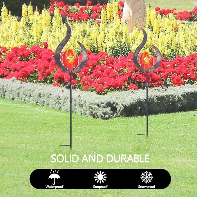 Adeco Solar Lights Outdoor Garden , 35.43 Inch Metal Stake Lights with Large Solar Panel,Waterproof LED Lights for Ground Patio Lawn Pathway Courtyard