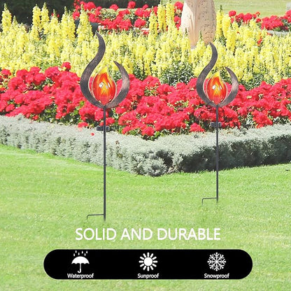 Adeco Solar Lights Outdoor Garden , 35.43 Inch Metal Stake Lights with Large Solar Panel,Waterproof LED Lights for Ground Patio Lawn Pathway Courtyard