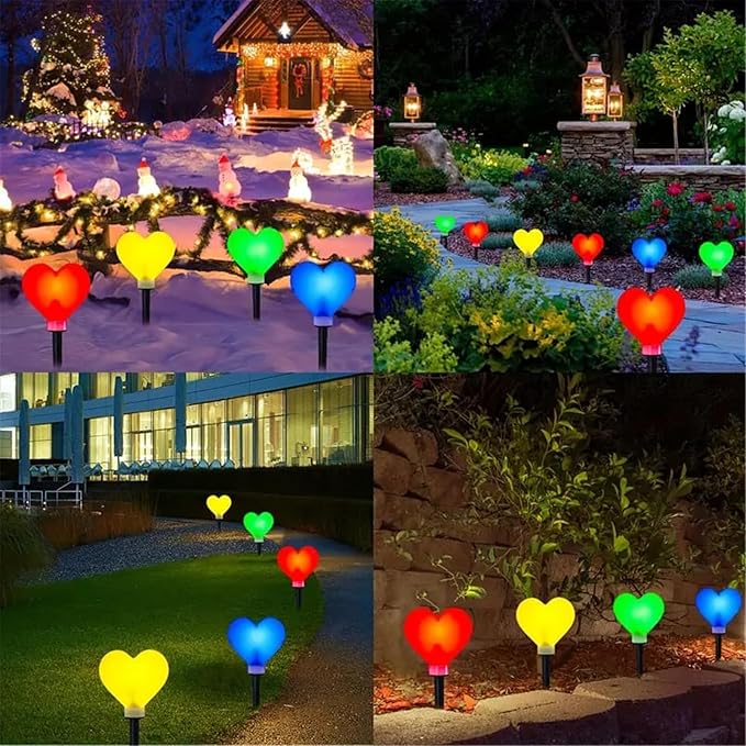 4 Pack Solar Red Heart Stake Lights for Valentines Day Decor, Outdoor Waterproof Heart Shaped Light for Garden Pathway Flowerbed Cemetery Grave Porch Walkway (Color)