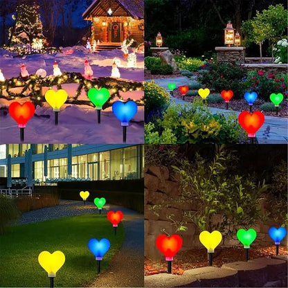 4 Pack Solar Red Heart Stake Lights for Valentines Day Decor, Outdoor Waterproof Heart Shaped Light for Garden Pathway Flowerbed Cemetery Grave Porch Walkway (Color)