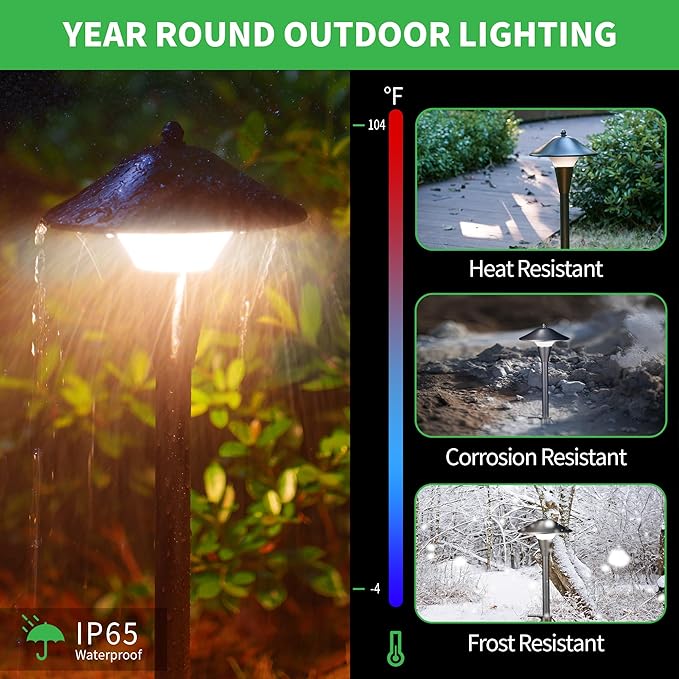 Pathway Landscaping Lighting, Low Voltage 5cct Modes Garden Path Light LED 12V, Outdoor Waterproof Sidewalk Lights, 5W 200LM Oil Rubbed Bronze Aluminum for Outside Walkways Yard (12 Pack)