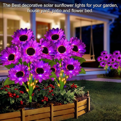 Solar Sunflower Lights Outdoor Garden Decor, 3 Pack Solar Purple Flowers Lights with 18 Sunflowers, Waterproof Fall Decor Stake Decorative Light Auto ON/Off for Garden Yard Patio, Gift for Women