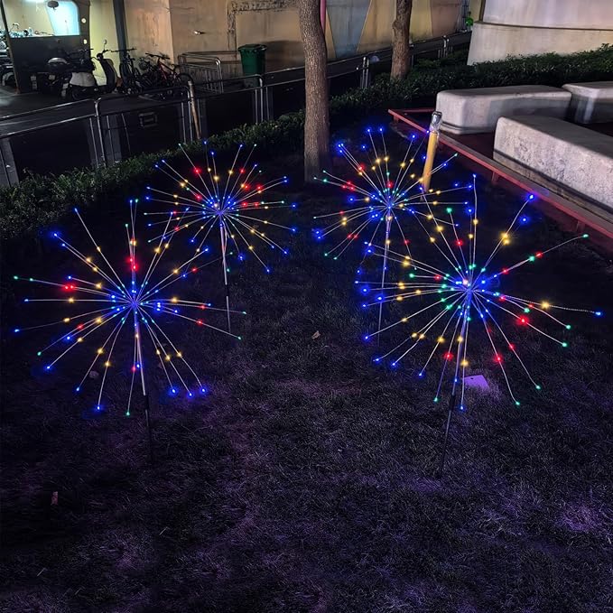 Solar Garden Firework Lights Outdoor, 4 Pack 360 LED 8 Lighting Modes Waterproof Landscape Decorative Sparklers Twinkling Starburst Lights for Yard Pathway Walkway Christmas, Colorful