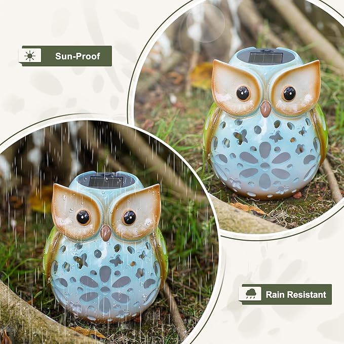 Solar Owl Garden Statue Resin Outdoor Decor Solar Lantern Light for Patio, Lawn, or Yard Decorative Lighting Gift for Women, Kids, Birthday, Graduation