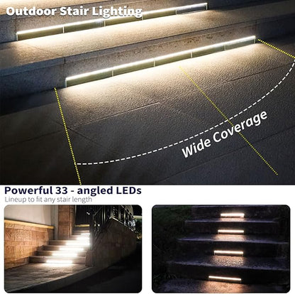 Solar Step Lights for Outside, 33 Focused-Beam High-Brightness LEDs, Waterproof Aluminum Outdoor Stair Light for Risers, Curbsides, Poolsides, Planter Edges (Warm White, 12Pack)