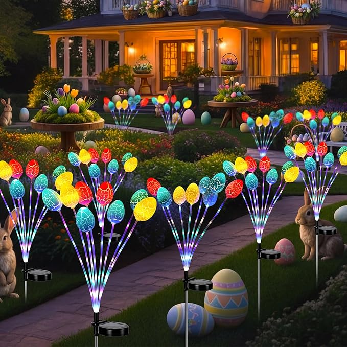 WILLBOND 4 Pack 30 Inch Solar Easter Egg Lights Outdoor Easter Lights 2 Modes Waterproof Solar Stake Light for Pathway Landscape Lawn Yard Porch Patio Spring Decoration