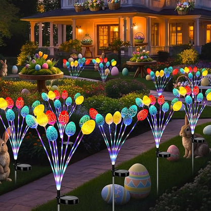 WILLBOND 4 Pack 30 Inch Solar Easter Egg Lights Outdoor Easter Lights 2 Modes Waterproof Solar Stake Light for Pathway Landscape Lawn Yard Porch Patio Spring Decoration