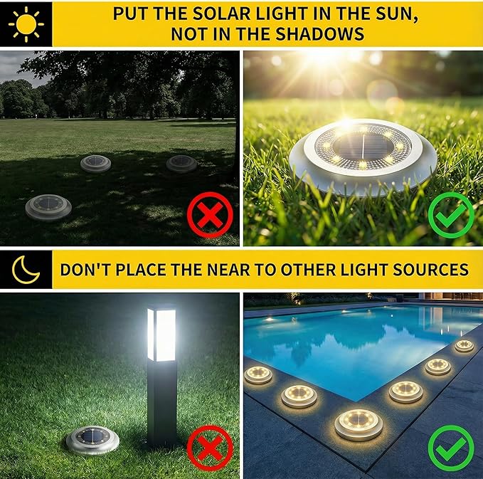 Solar Lights Outdoor， 2024 New Upgrade Disk Light， Solar in-ground Lights for Landscape Walkway Lawn Steps Decks | Lumora