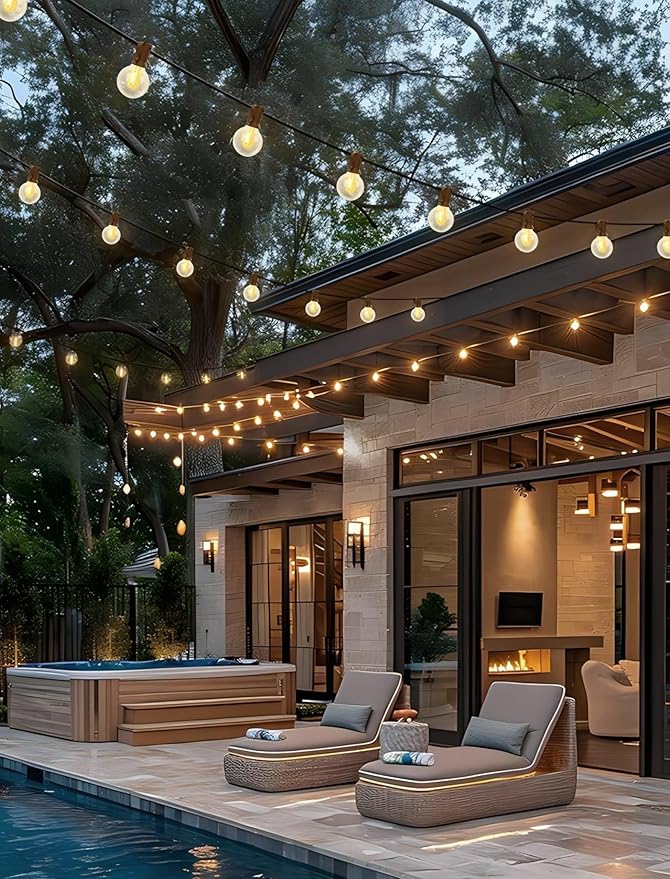 30FT LED Outdoor String Lights, G40 Globe Patio Lights with 17 Shatterproof G40 Vintage Edison Bulbs(2 Spare), UL Listed for Garden, Wedding, Market, Porch, Bistro Backyard Holiday Decor, Black Wire